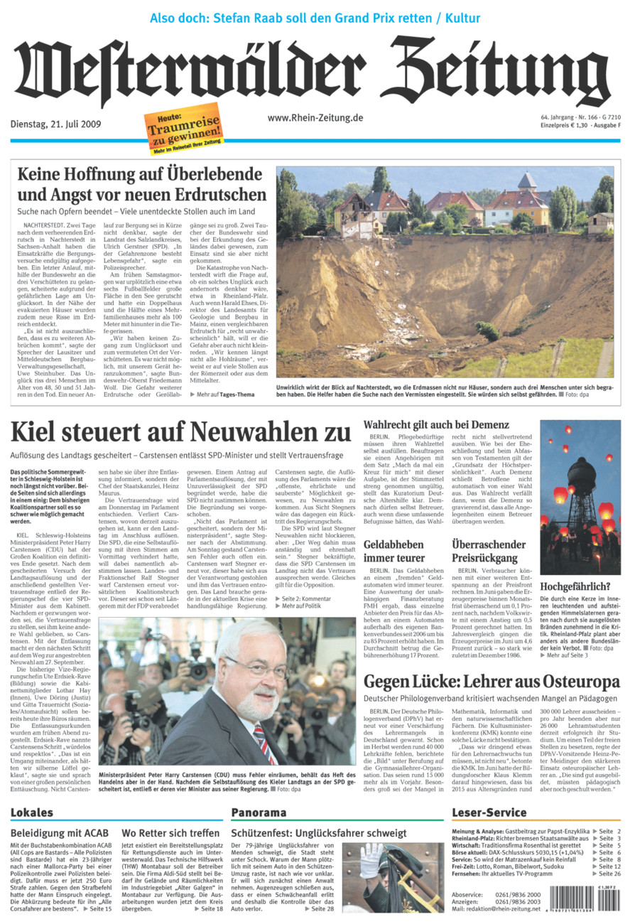 Westerwälder Zeitung vom Dienstag, 21.07.2009