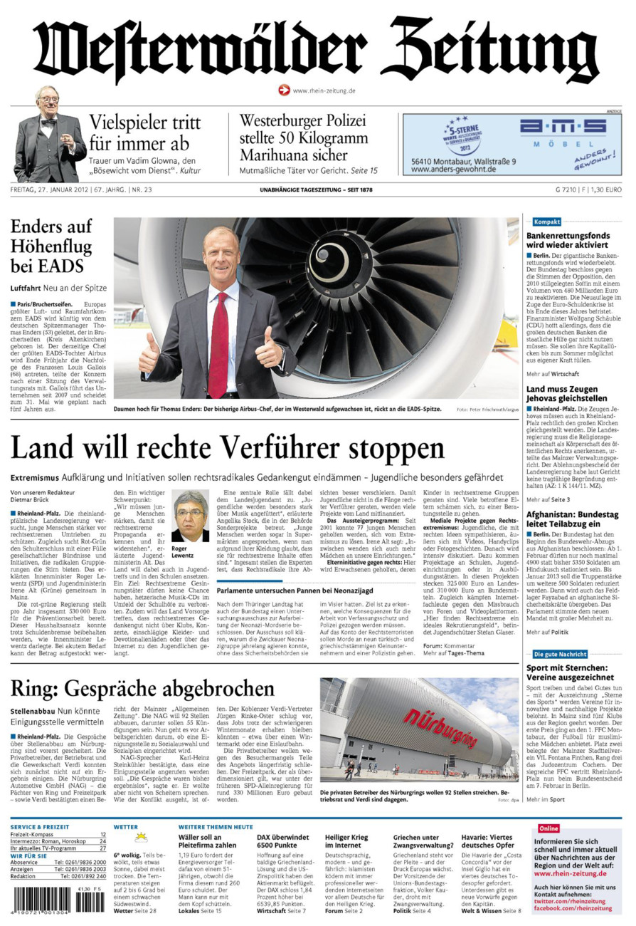 Westerwälder Zeitung vom Freitag, 27.01.2012
