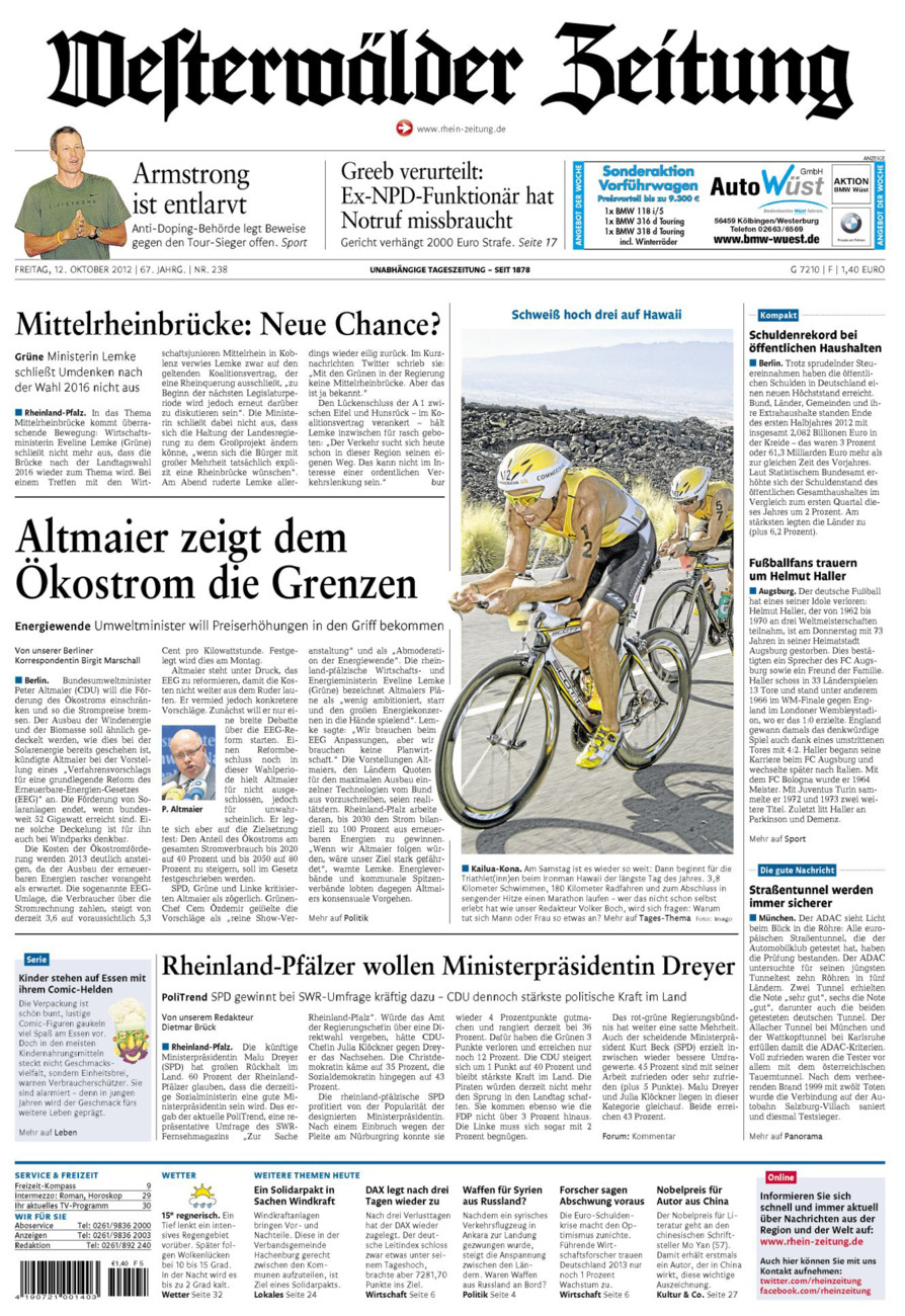 Westerwälder Zeitung vom Freitag, 12.10.2012