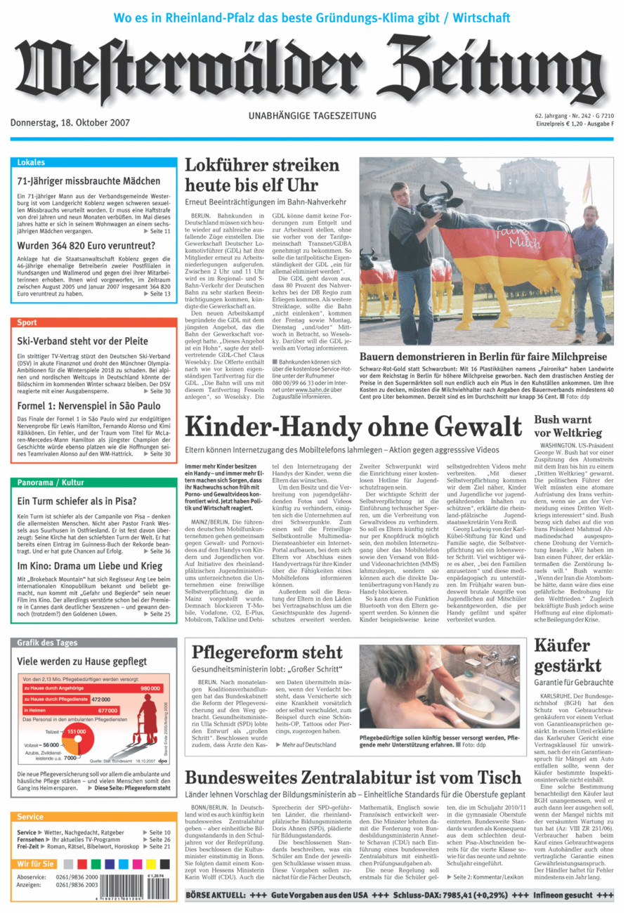Westerwälder Zeitung vom Donnerstag, 18.10.2007