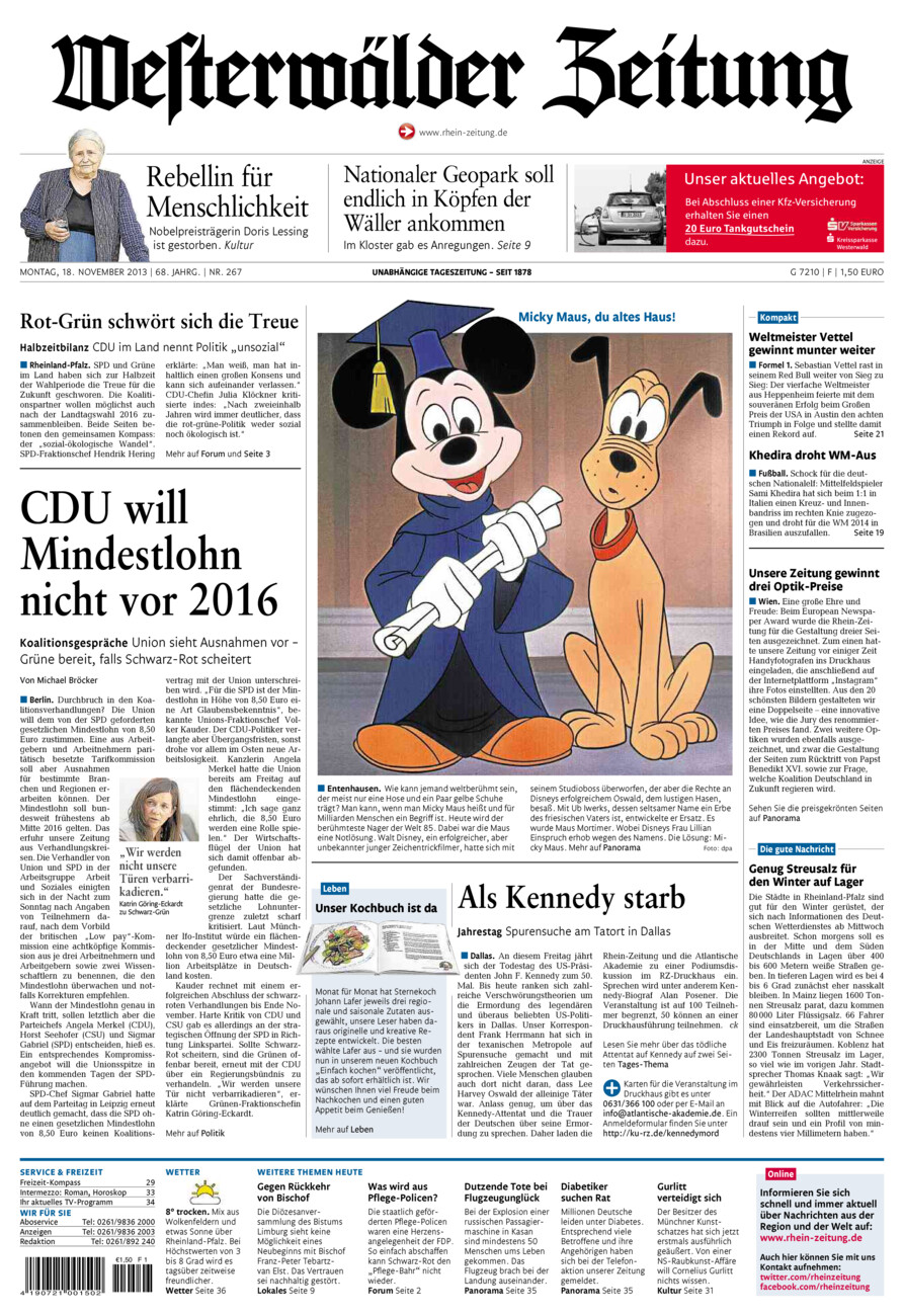 Westerwälder Zeitung vom Montag, 18.11.2013