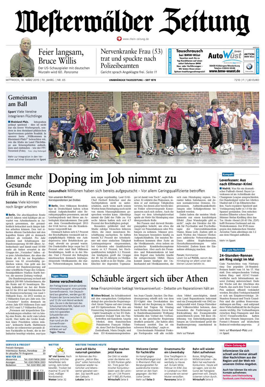 Westerwälder Zeitung vom Mittwoch, 18.03.2015