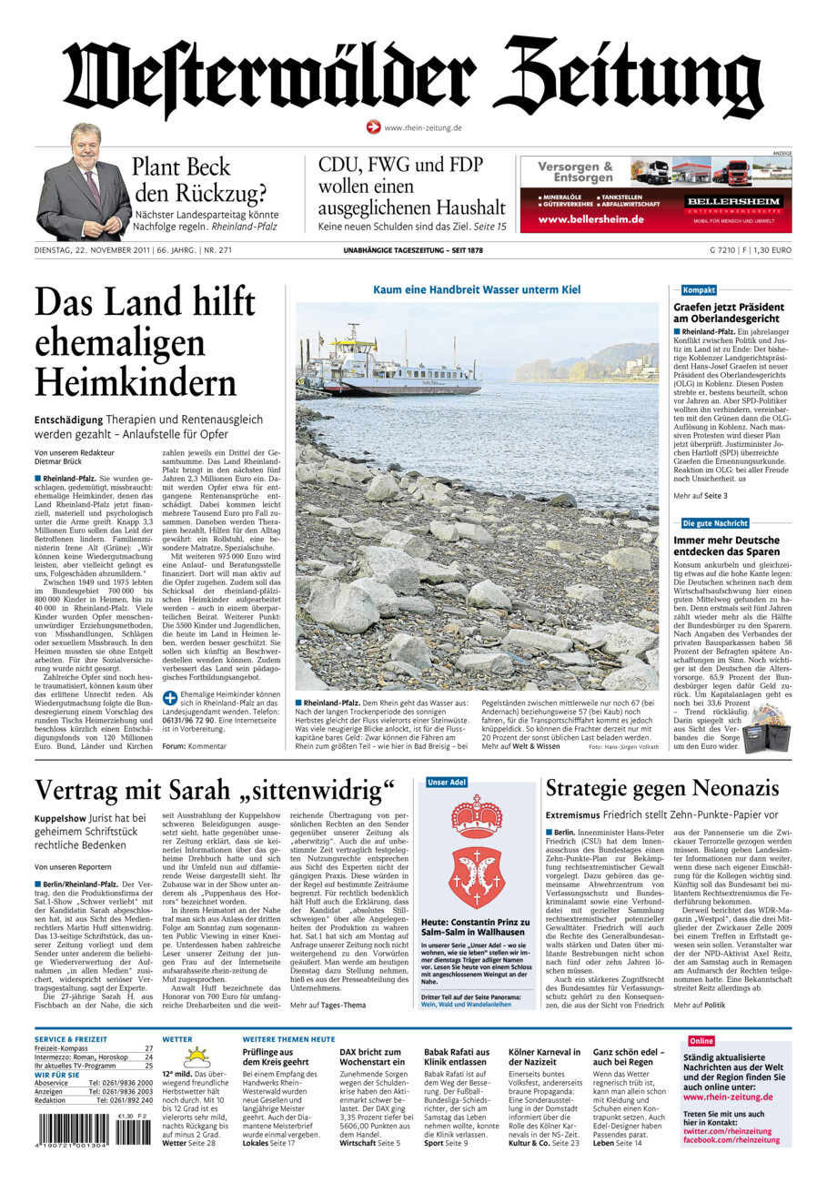 Westerwälder Zeitung vom Dienstag, 22.11.2011