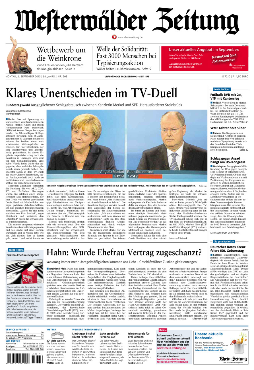 Westerwälder Zeitung vom Montag, 02.09.2013