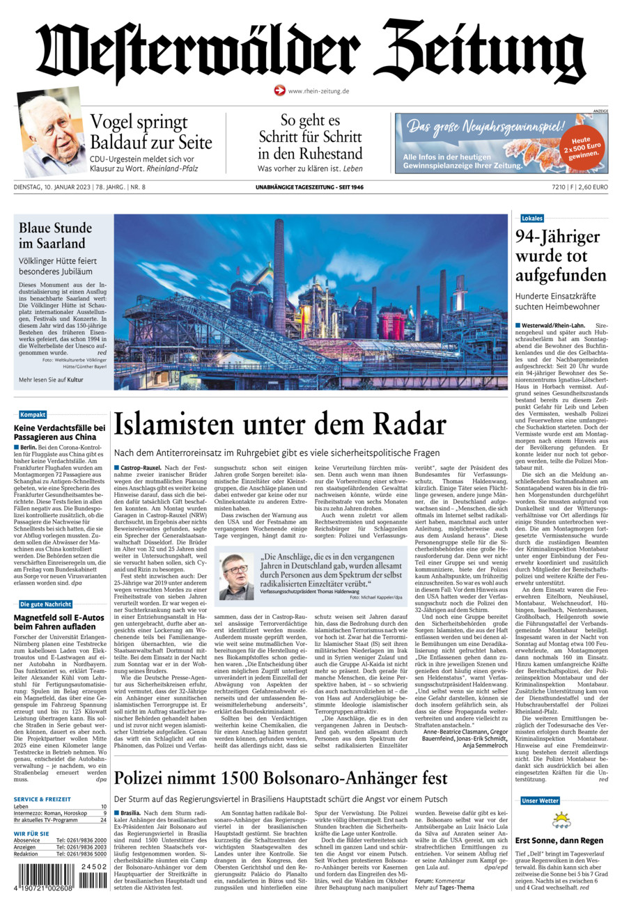 Westerwälder Zeitung vom Dienstag, 10.01.2023