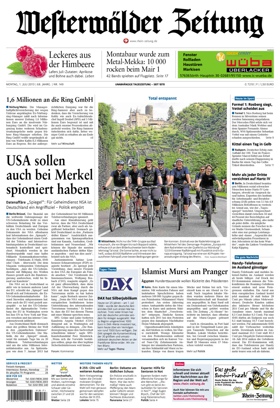Westerwälder Zeitung vom Montag, 01.07.2013