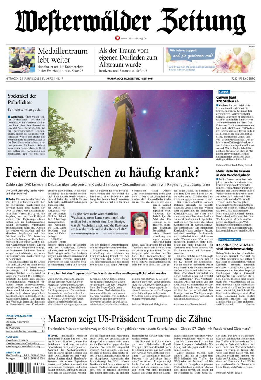 Westerwälder Zeitung vom Mittwoch, 21.01.2026
