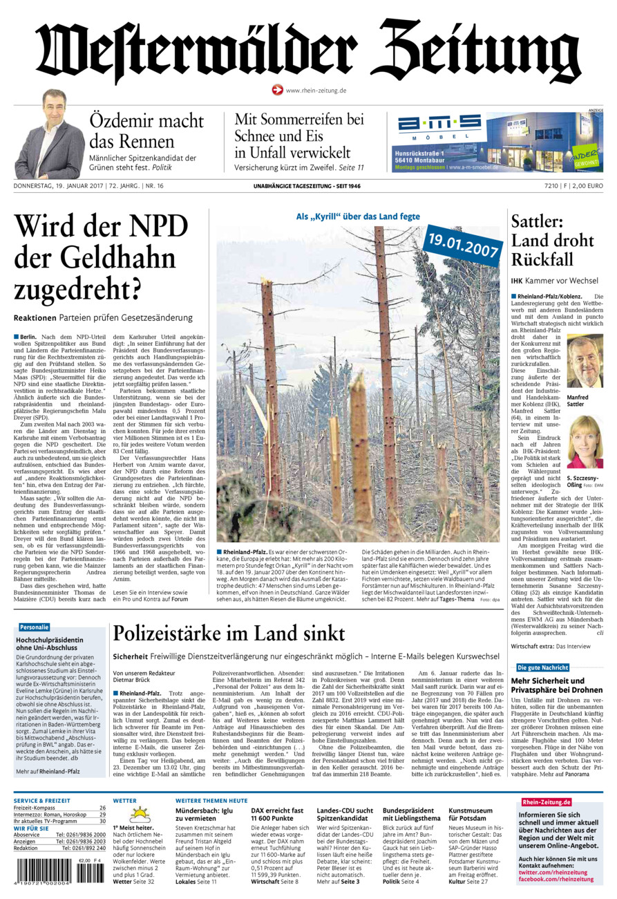 Westerwälder Zeitung vom Donnerstag, 19.01.2017