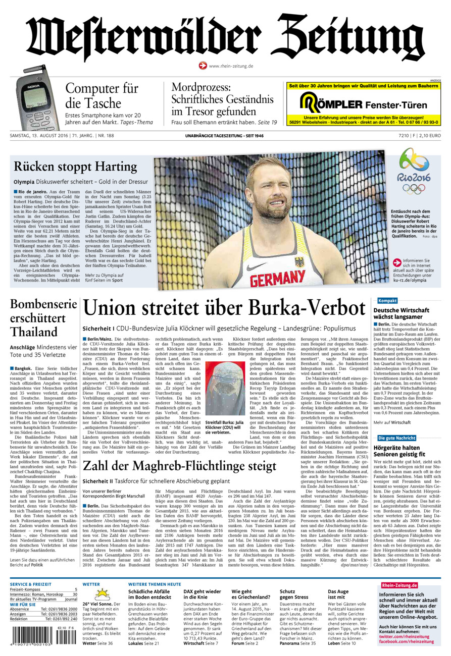 Westerwälder Zeitung vom Samstag, 13.08.2016
