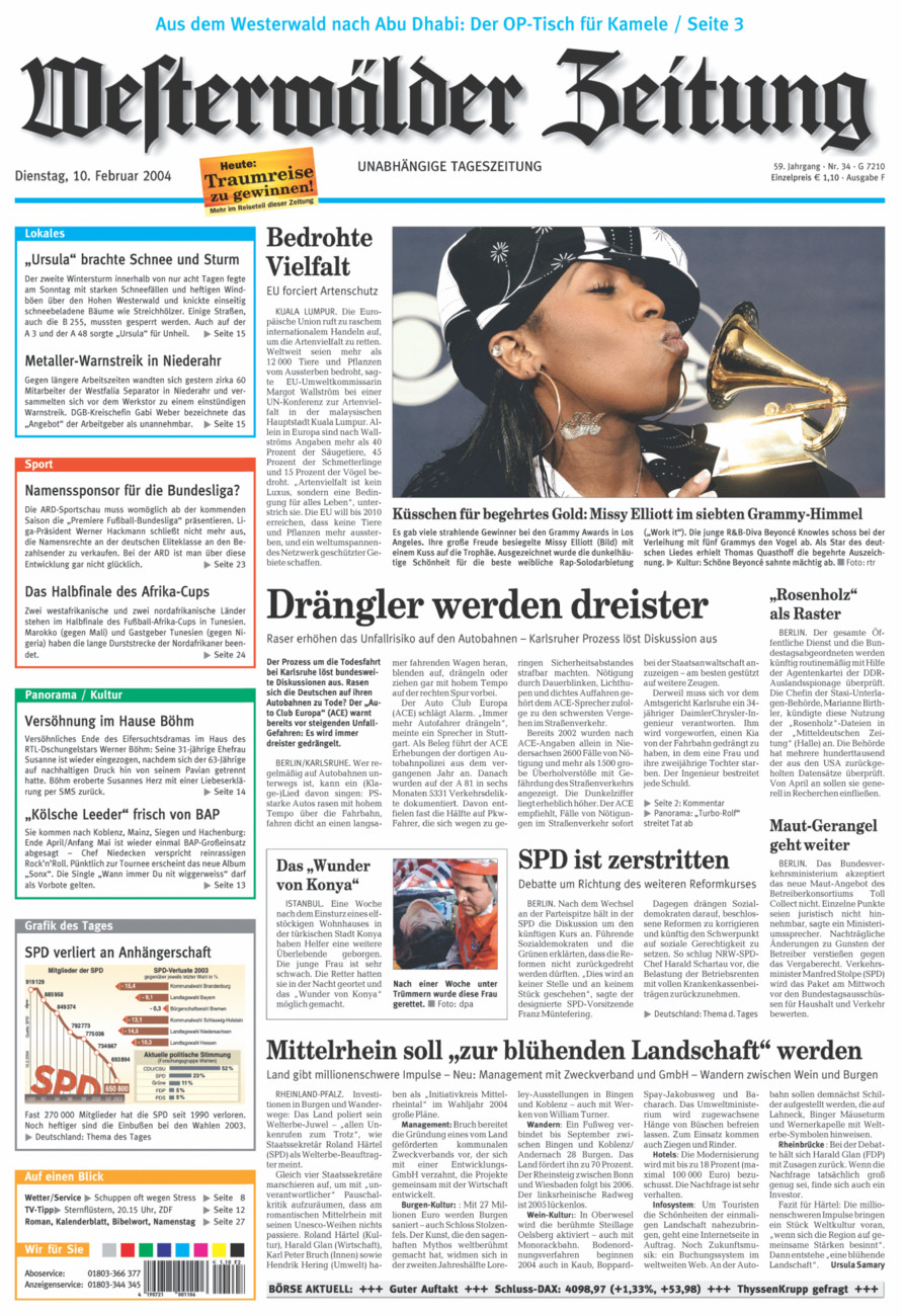 Westerwälder Zeitung vom Dienstag, 10.02.2004
