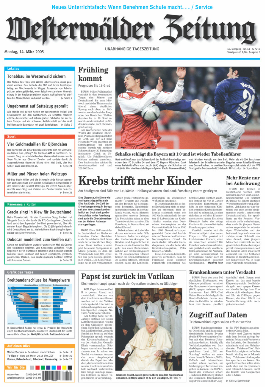 Westerwälder Zeitung vom Montag, 14.03.2005