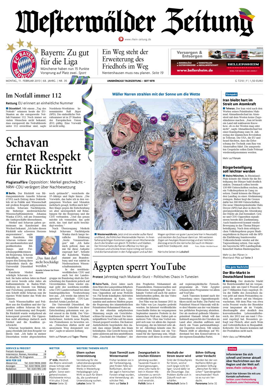 Westerwälder Zeitung vom Montag, 11.02.2013