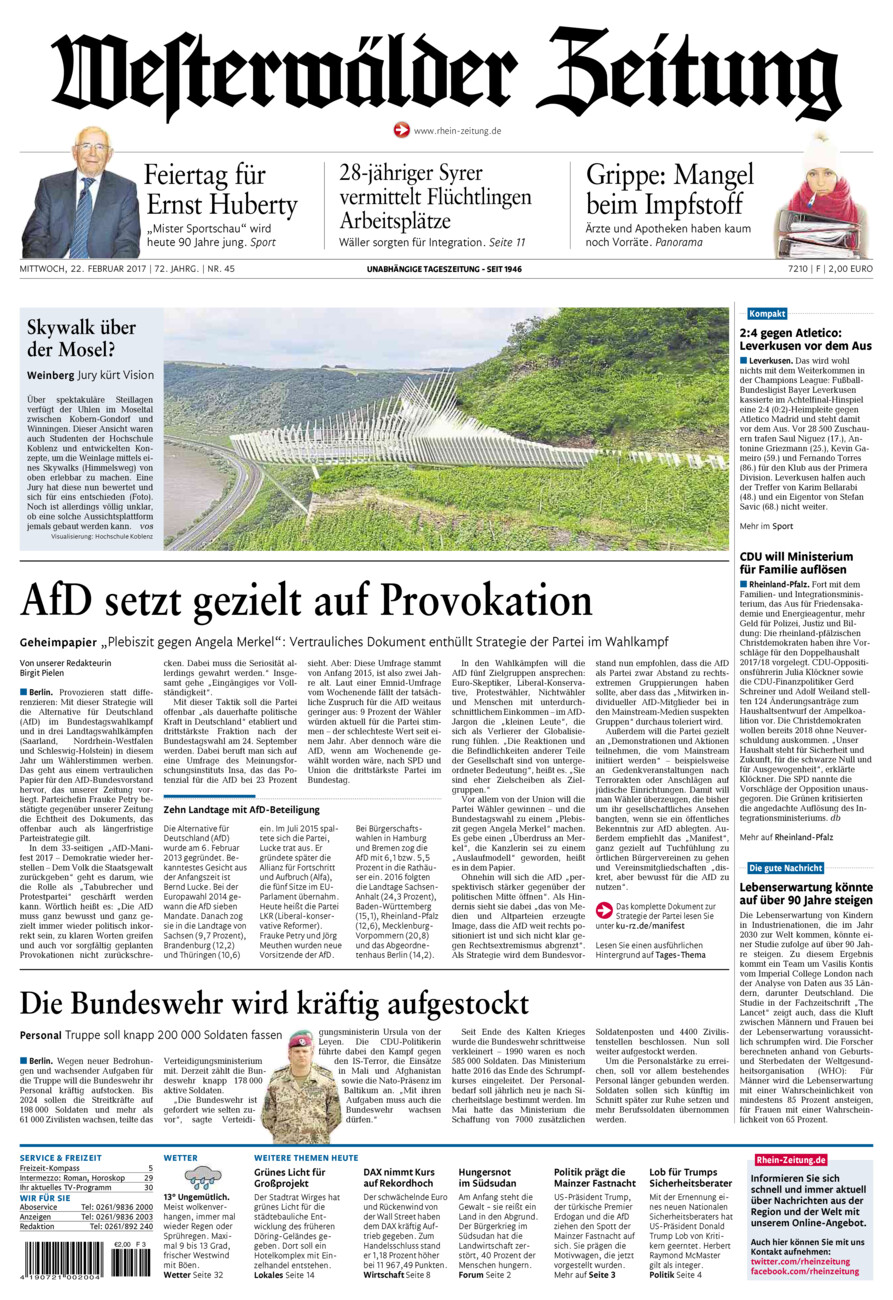 Westerwälder Zeitung vom Mittwoch, 22.02.2017