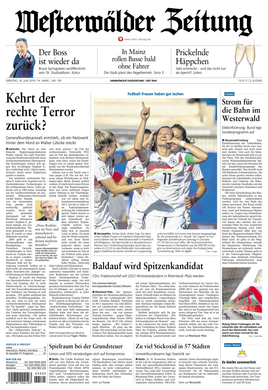 Westerwälder Zeitung vom Dienstag, 18.06.2019