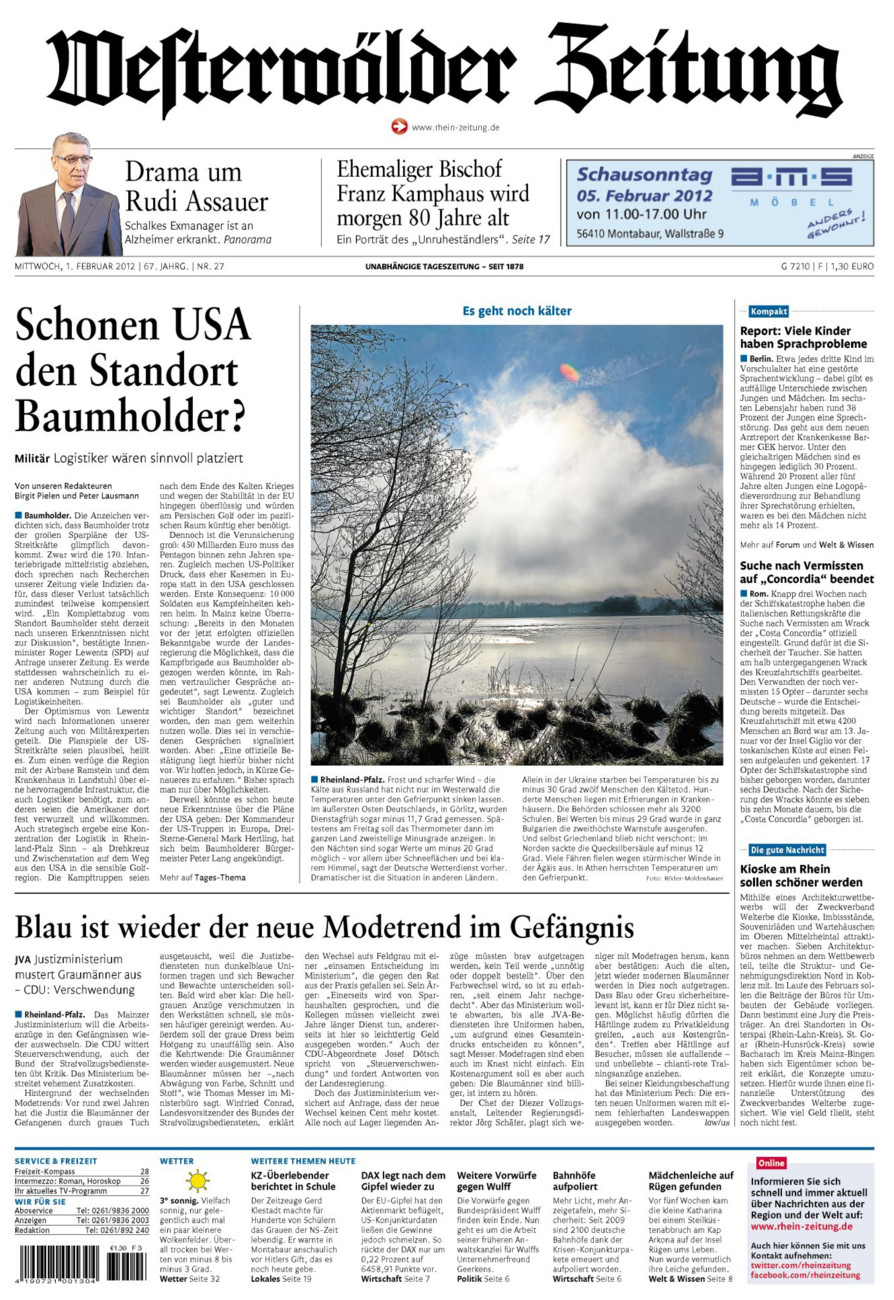 Westerwälder Zeitung vom Mittwoch, 01.02.2012