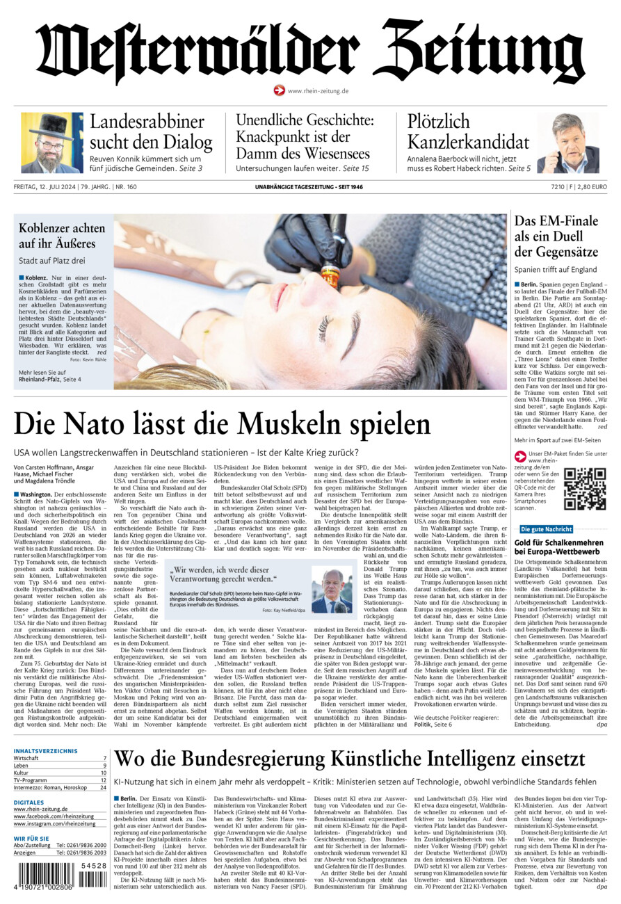 Westerwälder Zeitung vom Freitag, 12.07.2024