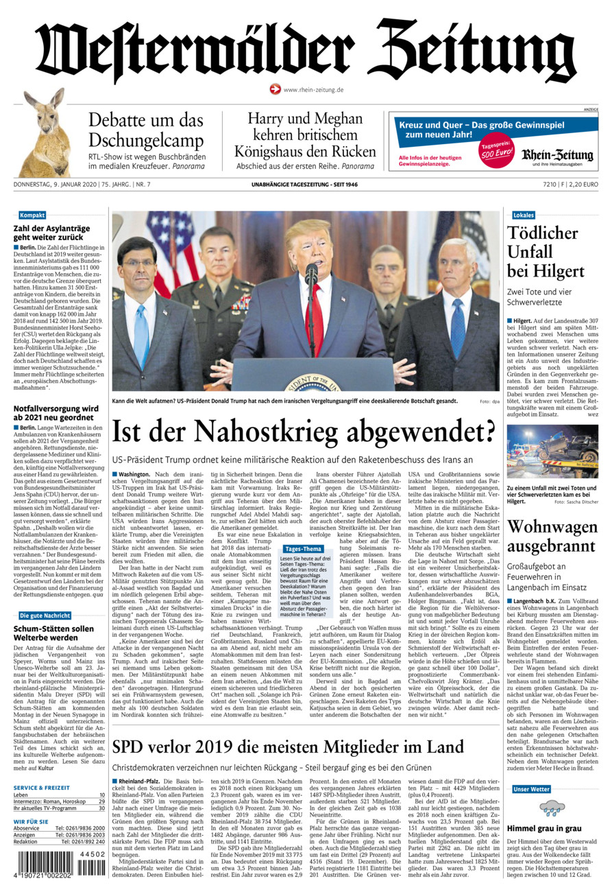 Westerwälder Zeitung vom Donnerstag, 09.01.2020