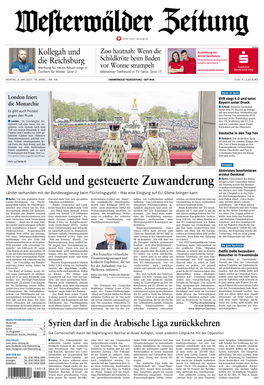 Westerwälder Zeitung vom Montag, 08.05.2023