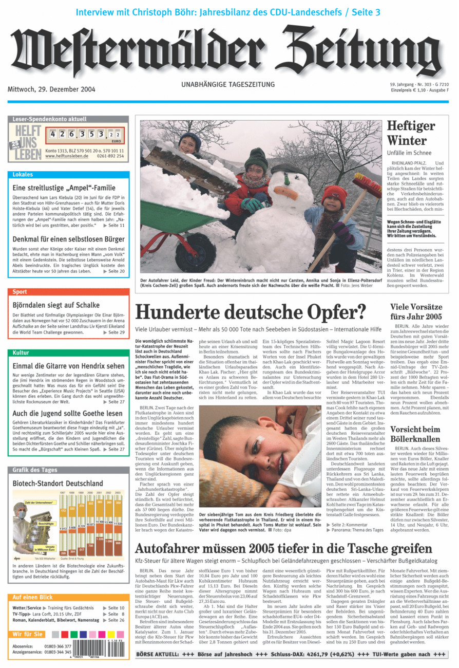 Westerwälder Zeitung vom Mittwoch, 29.12.2004