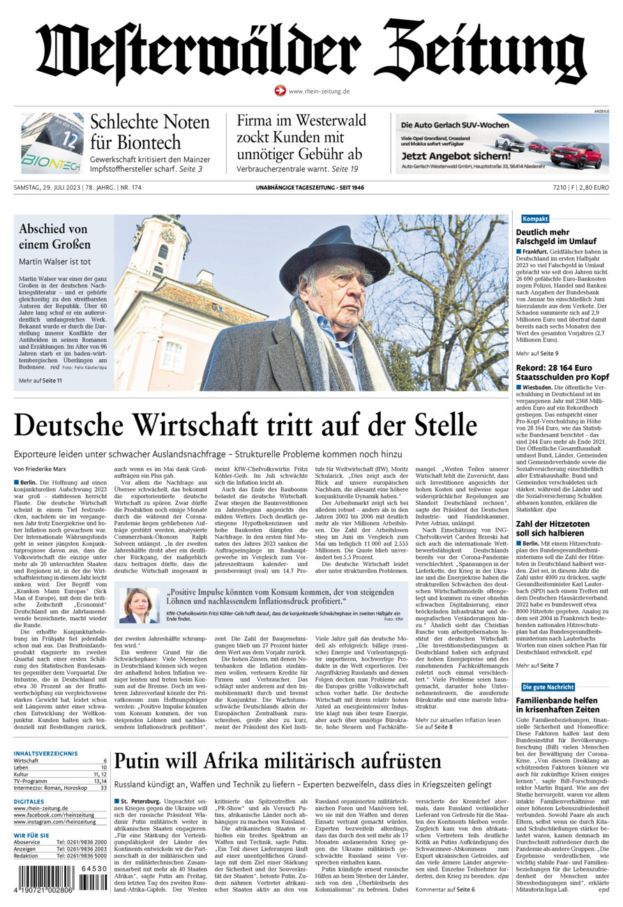 Westerwälder Zeitung vom Samstag, 29.07.2023