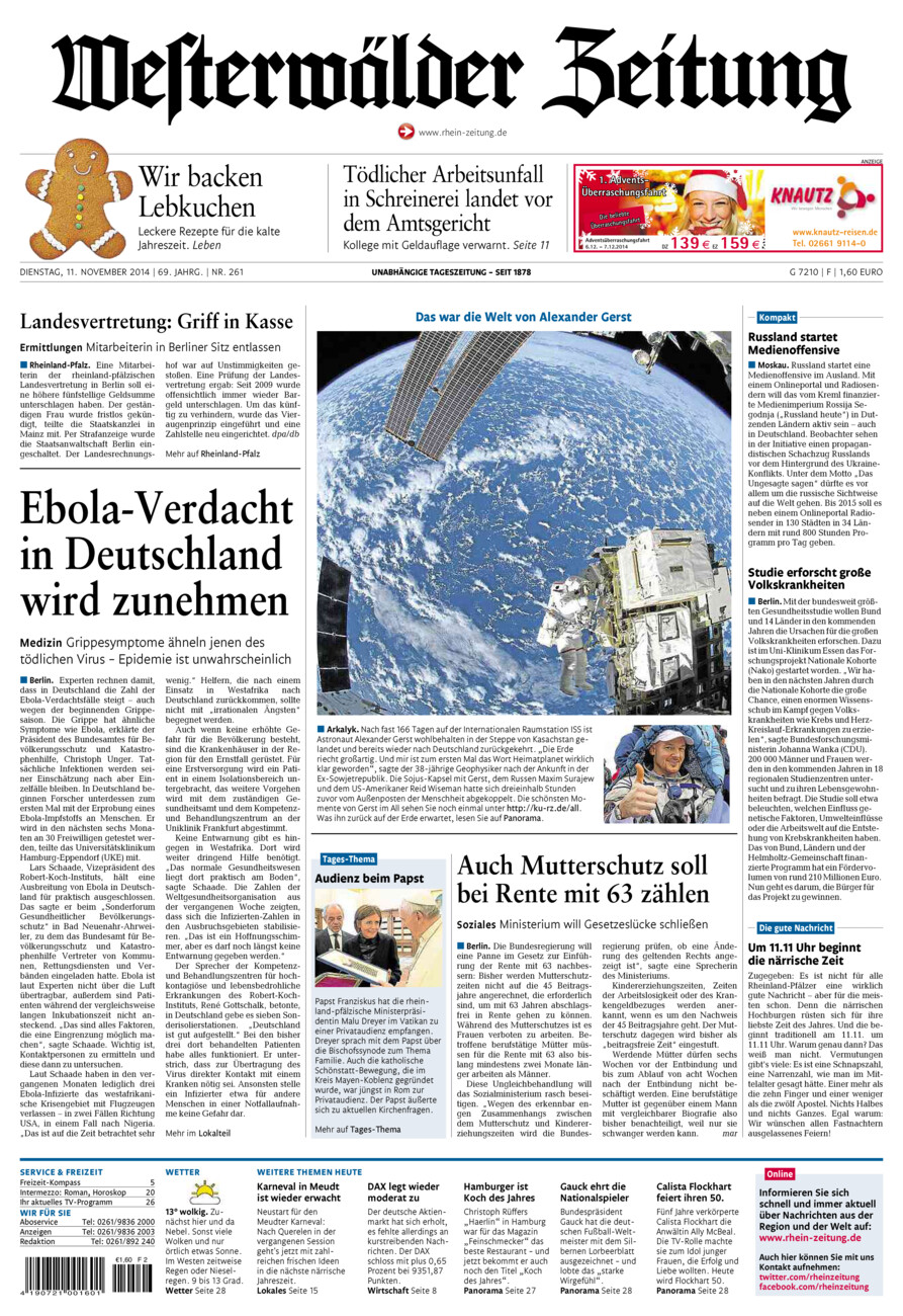 Westerwälder Zeitung vom Dienstag, 11.11.2014