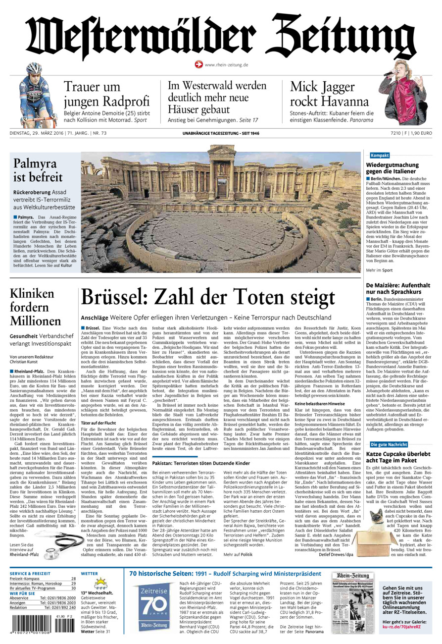Westerwälder Zeitung vom Dienstag, 29.03.2016