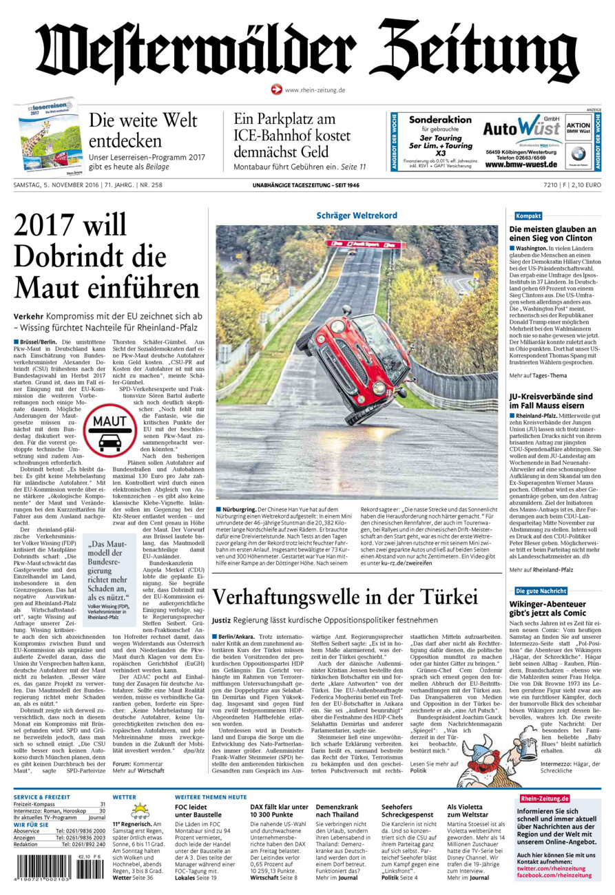 Westerwälder Zeitung vom Samstag, 05.11.2016