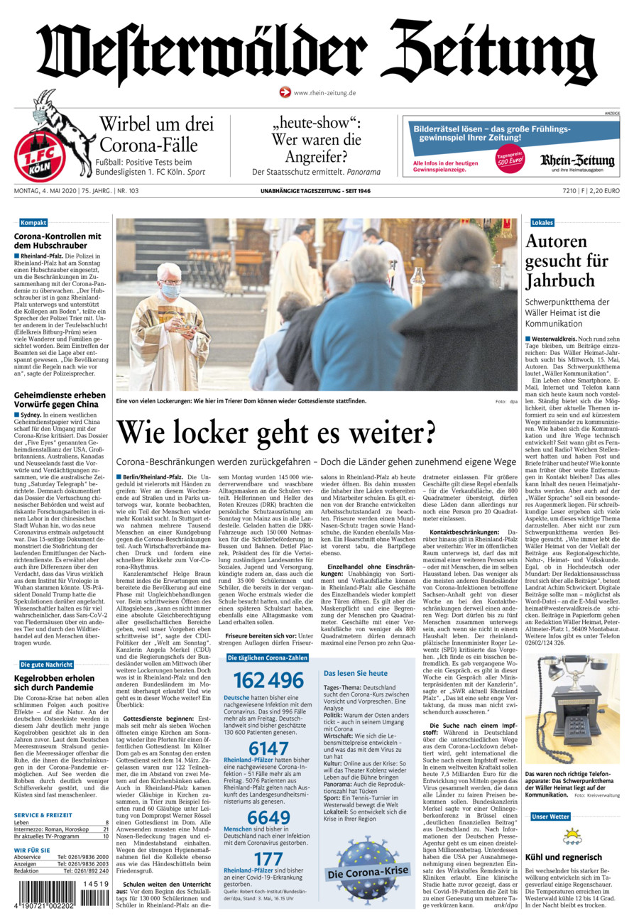 Westerwälder Zeitung vom Montag, 04.05.2020