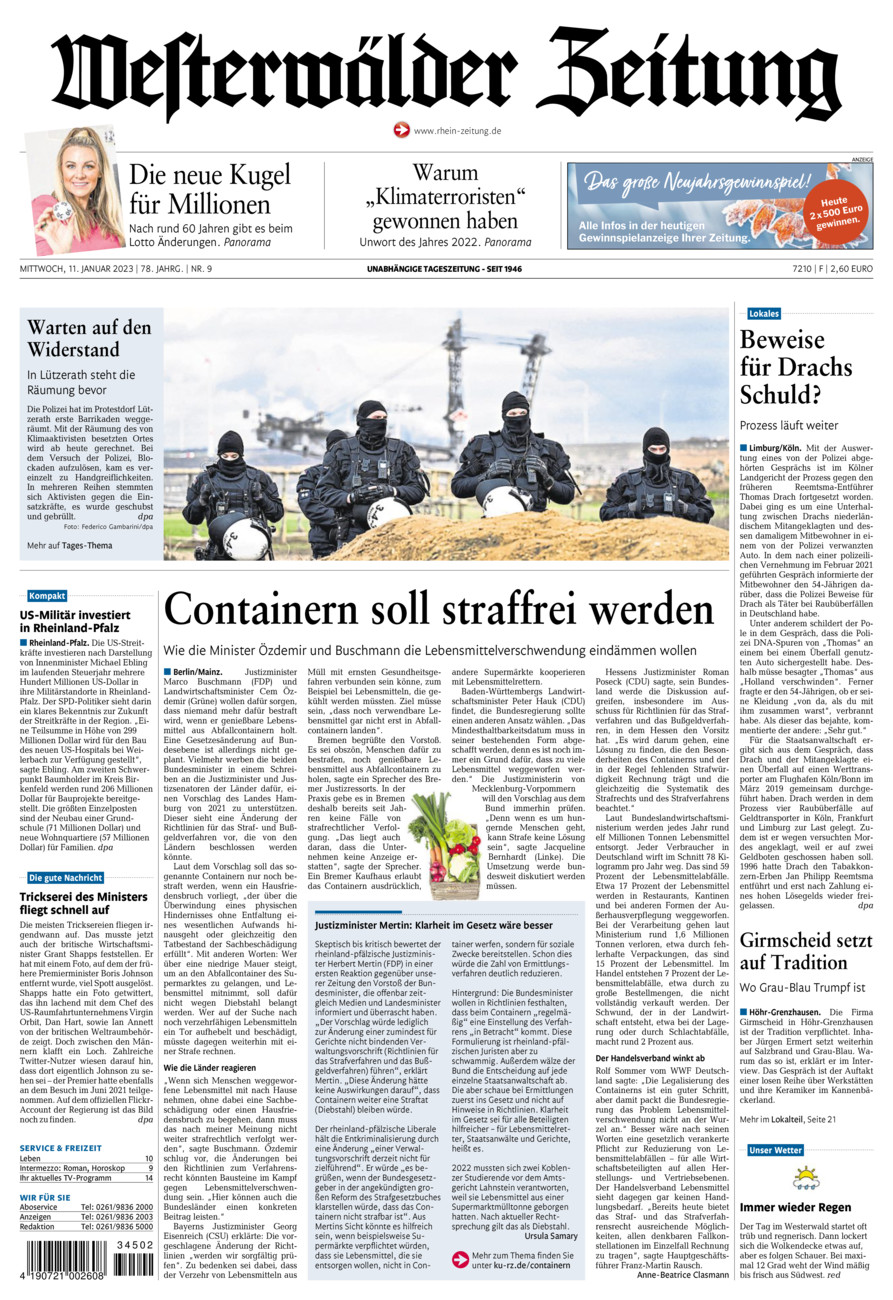 Westerwälder Zeitung vom Mittwoch, 11.01.2023