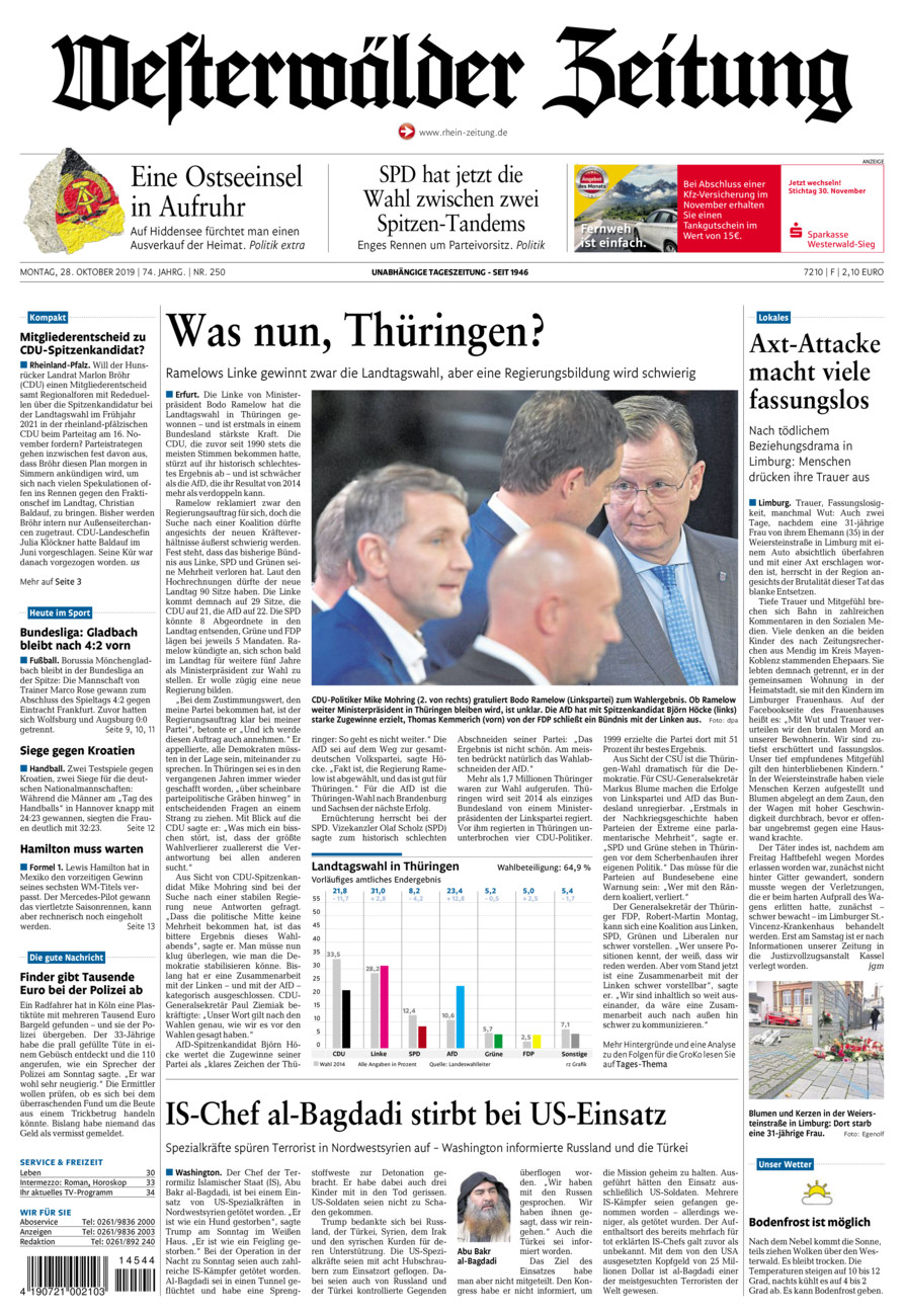 Westerwälder Zeitung vom Montag, 28.10.2019