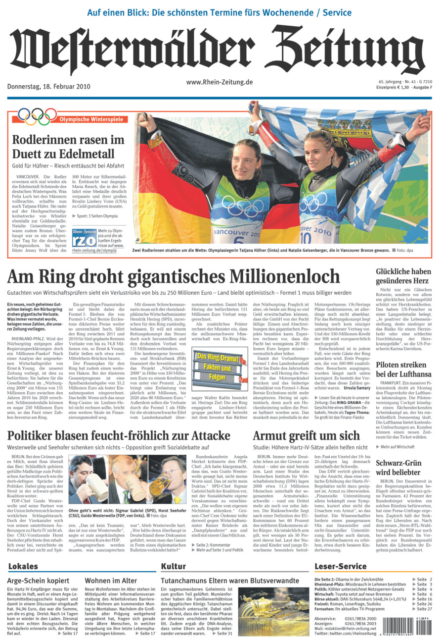 Westerwälder Zeitung vom Donnerstag, 18.02.2010
