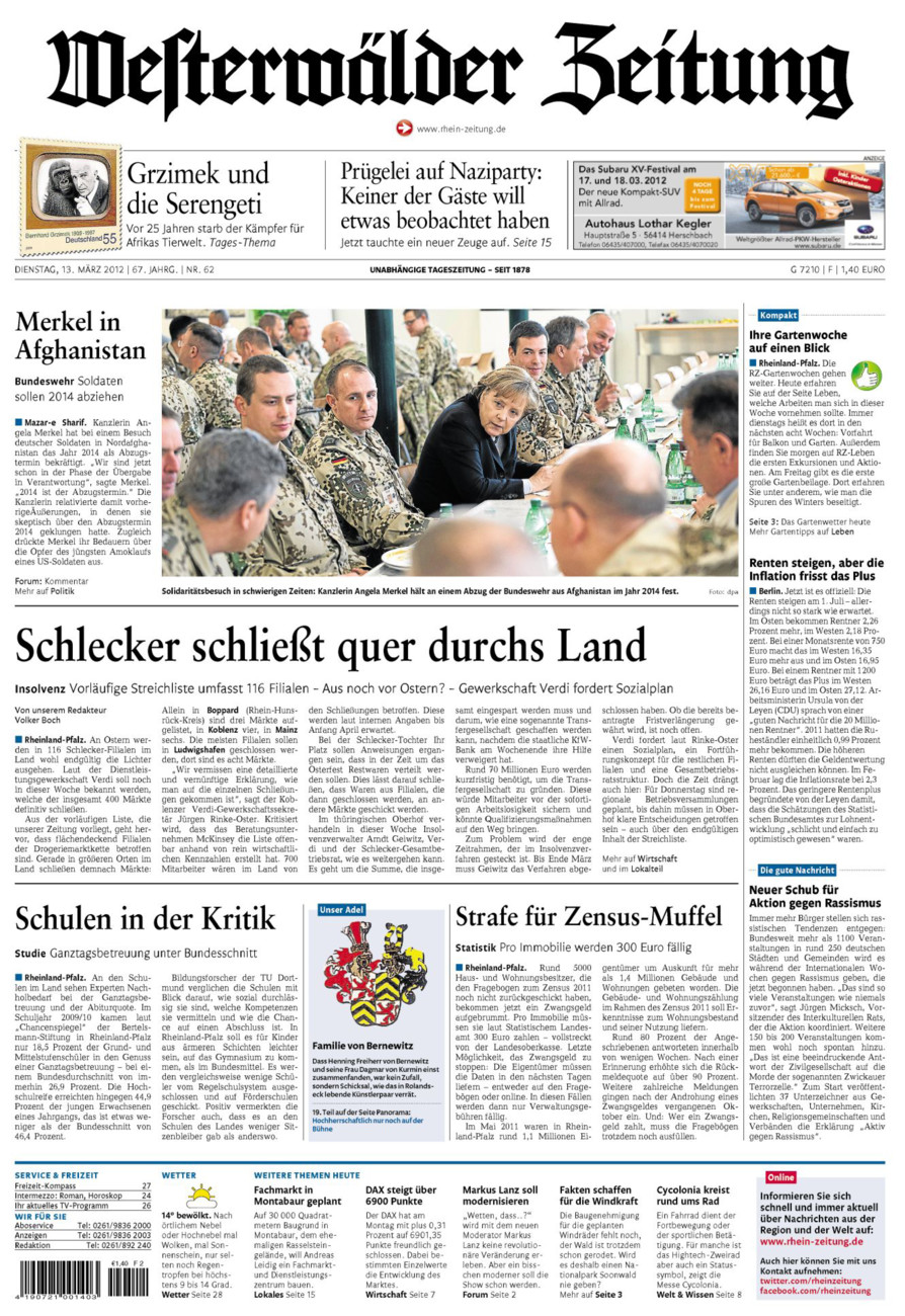 Westerwälder Zeitung vom Dienstag, 13.03.2012