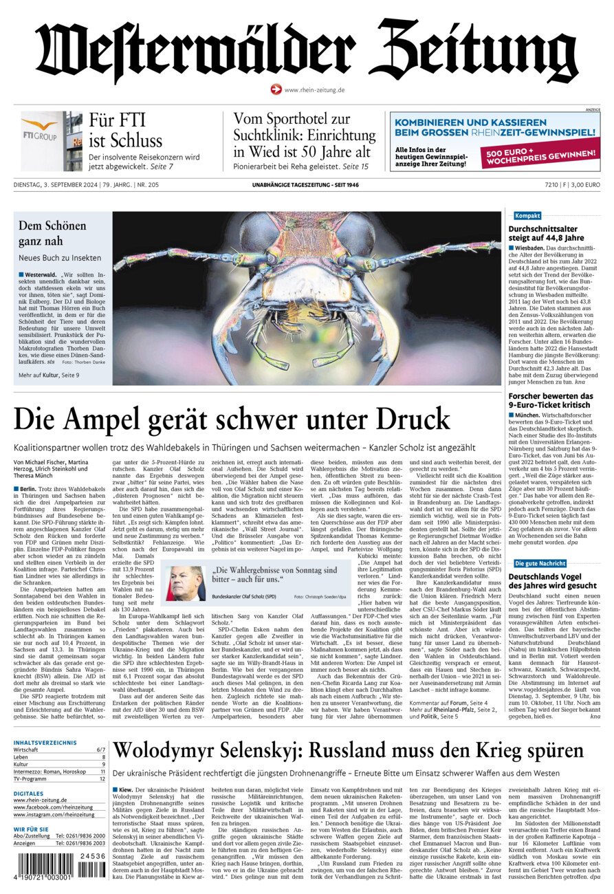 Westerwälder Zeitung vom Dienstag, 03.09.2024