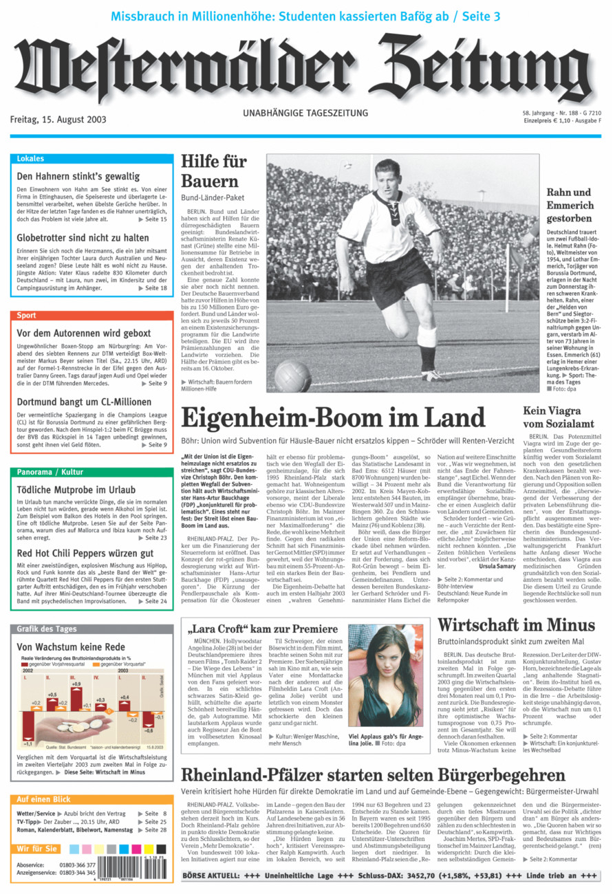 Westerwälder Zeitung vom Freitag, 15.08.2003