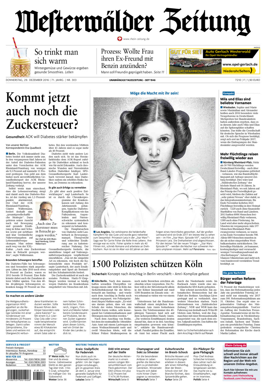 Westerwälder Zeitung vom Donnerstag, 29.12.2016