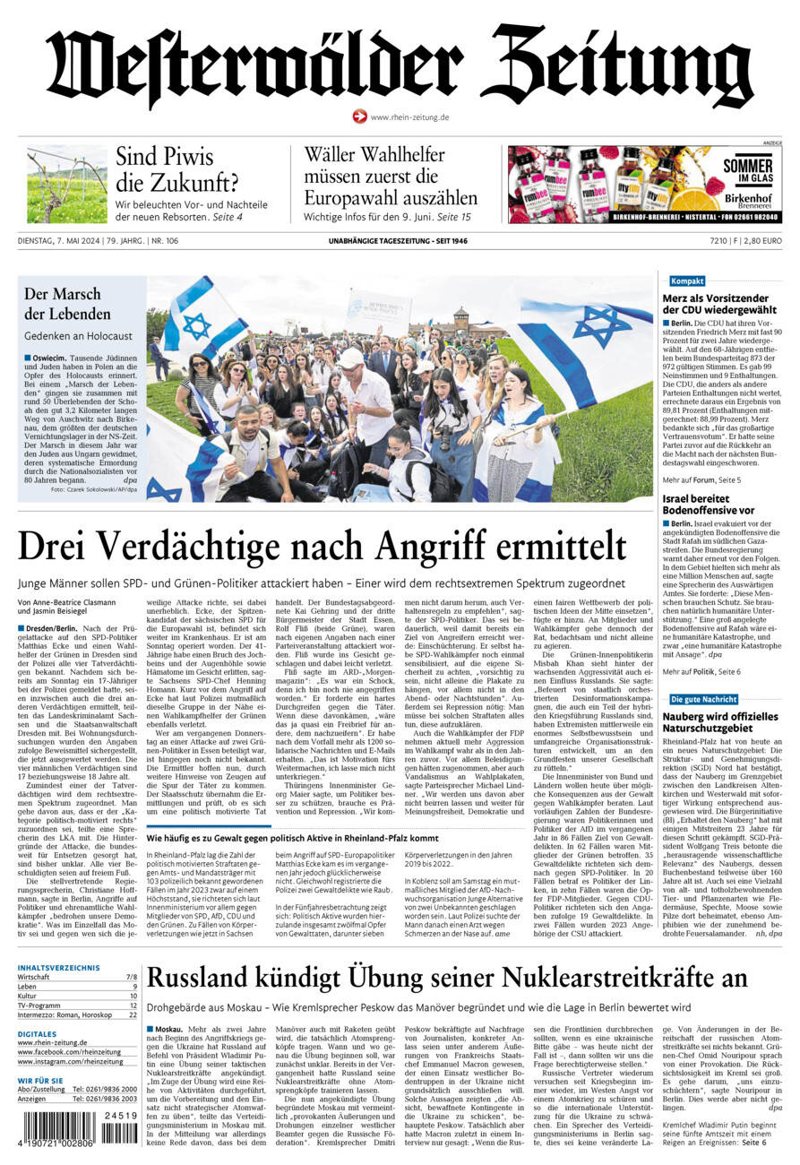 Westerwälder Zeitung vom Dienstag, 07.05.2024