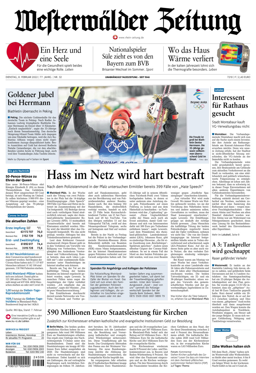 Westerwälder Zeitung vom Dienstag, 08.02.2022