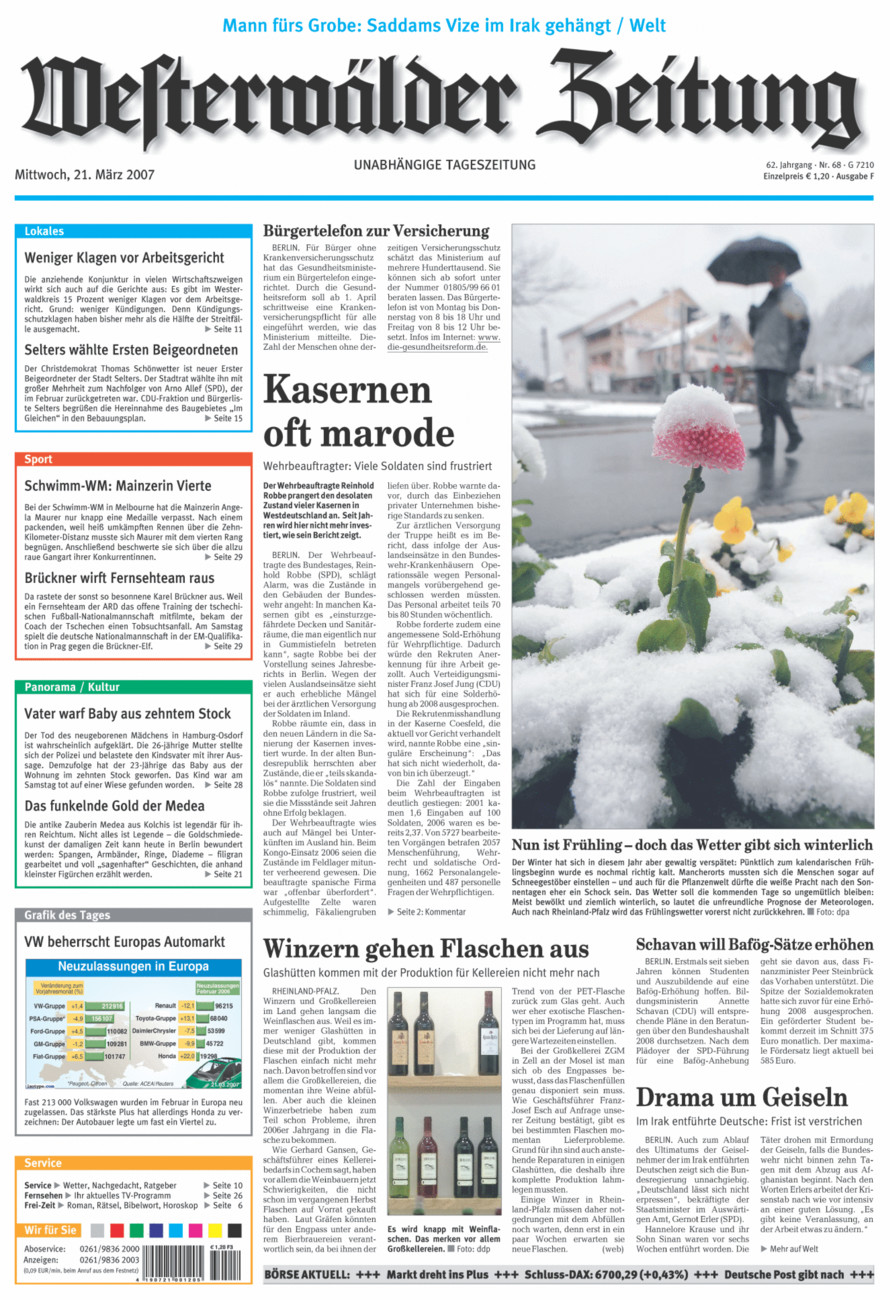 Westerwälder Zeitung vom Mittwoch, 21.03.2007