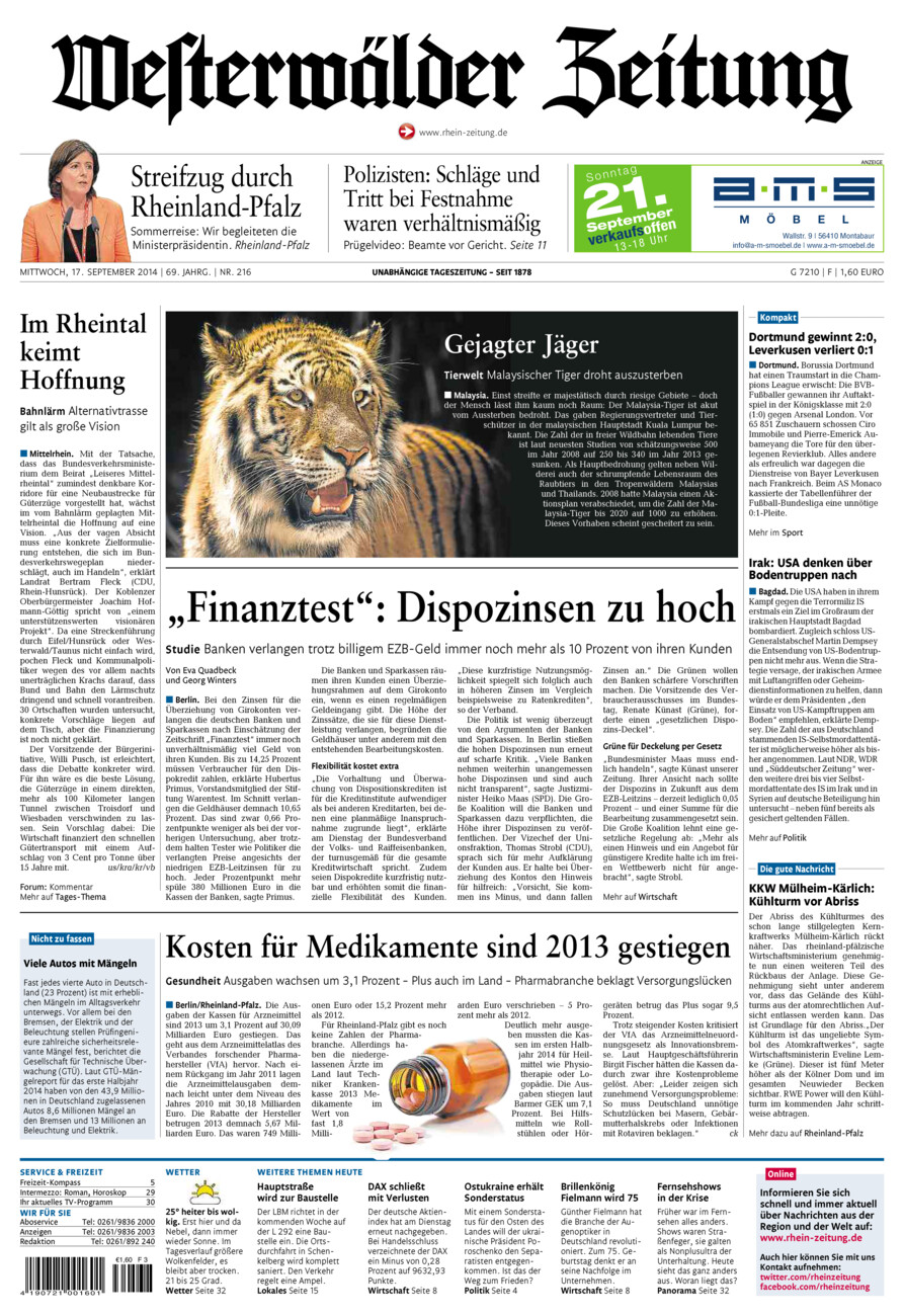 Westerwälder Zeitung vom Mittwoch, 17.09.2014