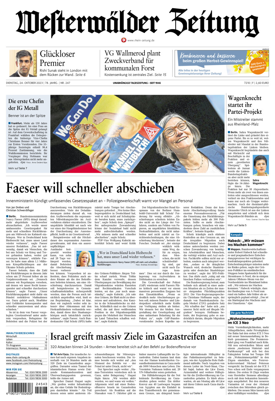 Westerwälder Zeitung vom Dienstag, 24.10.2023