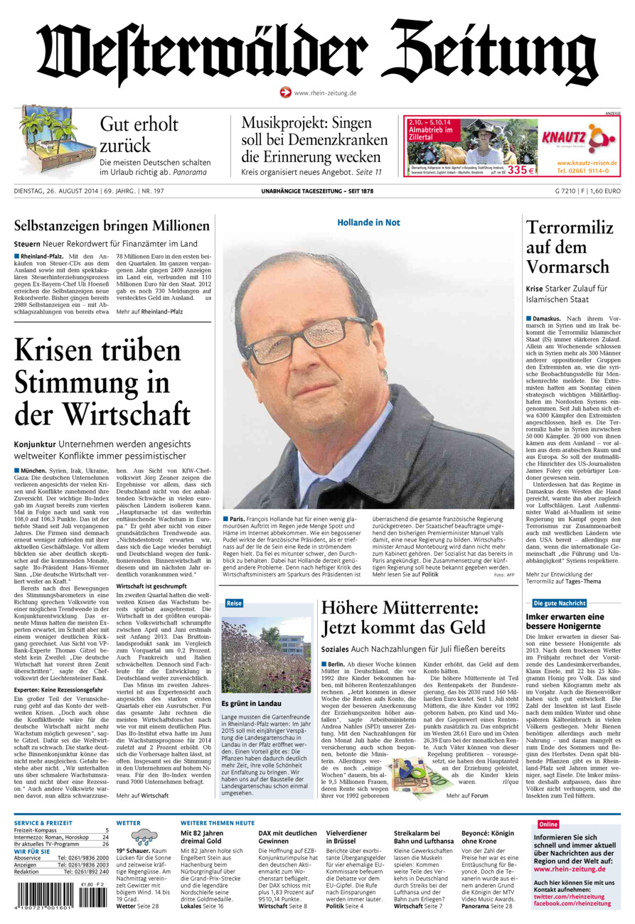 Westerwälder Zeitung vom Dienstag, 26.08.2014