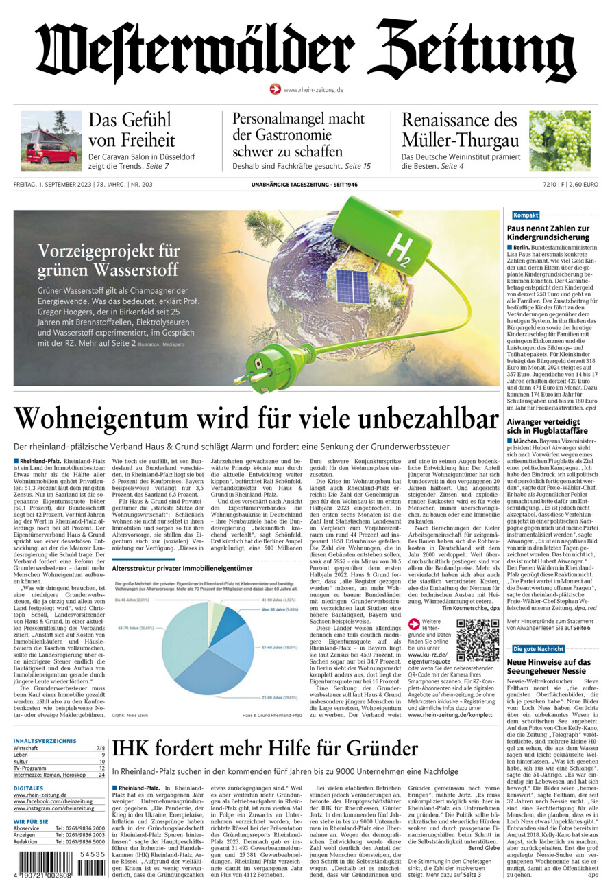 Westerwälder Zeitung vom Freitag, 01.09.2023
