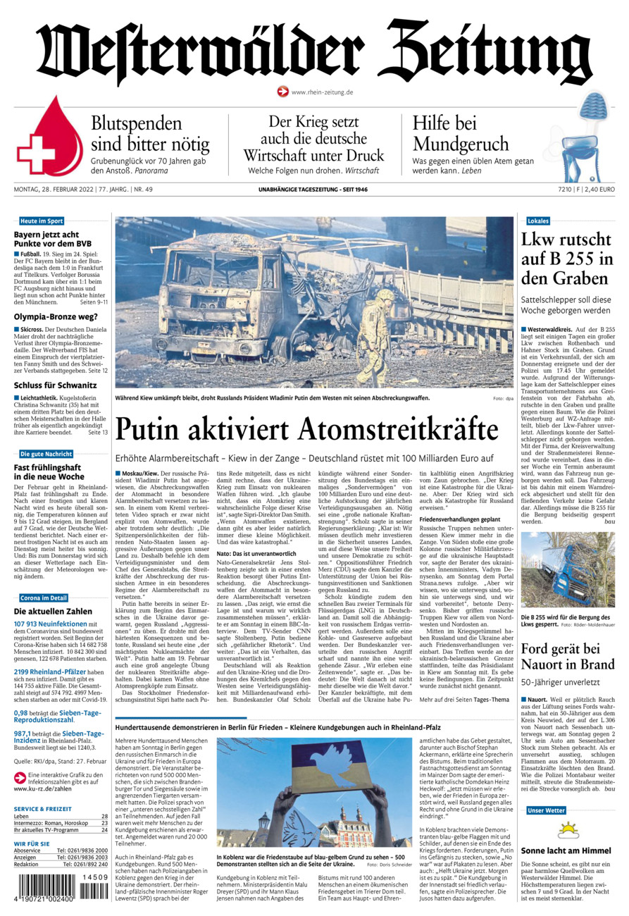 Westerwälder Zeitung vom Montag, 28.02.2022
