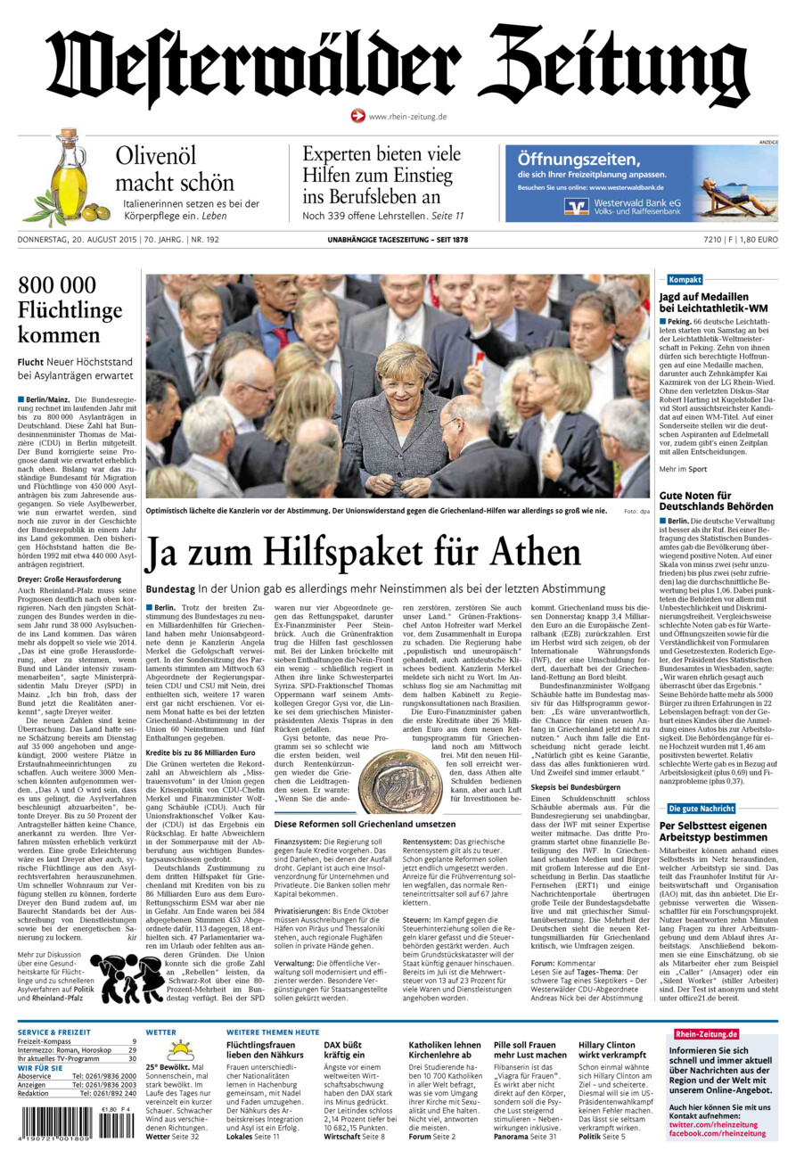 Westerwälder Zeitung vom Donnerstag, 20.08.2015