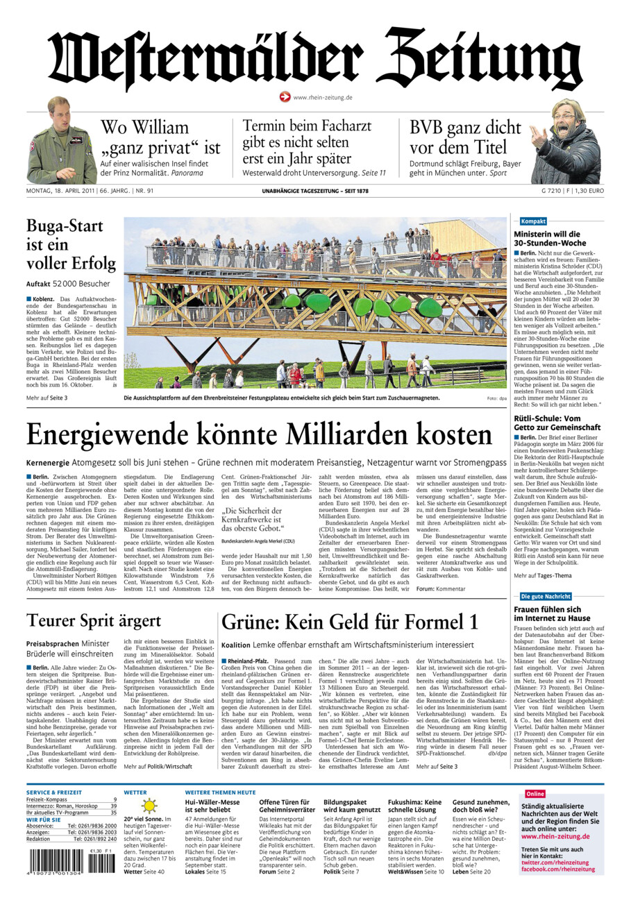 Westerwälder Zeitung vom Montag, 18.04.2011