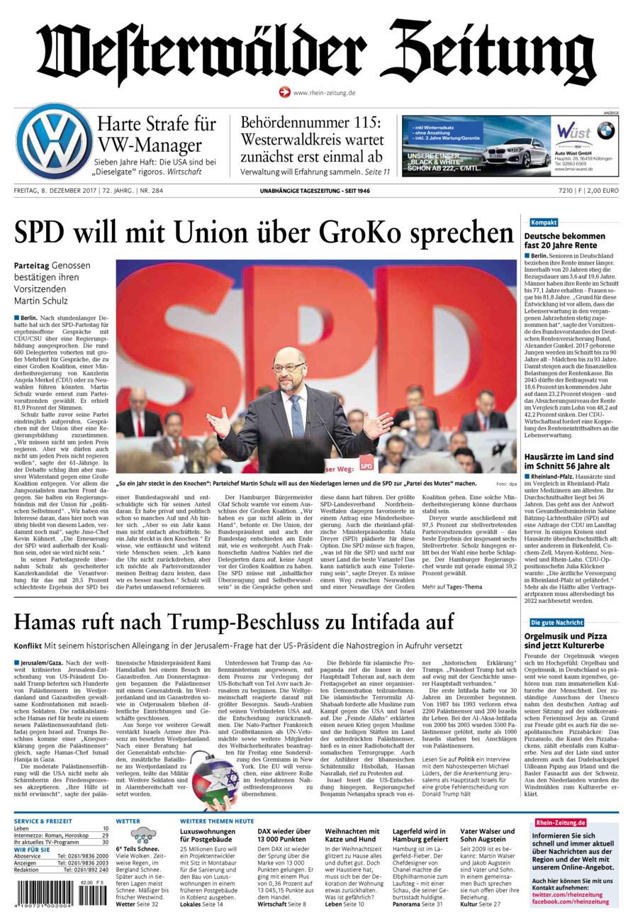 Westerwälder Zeitung vom Freitag, 08.12.2017