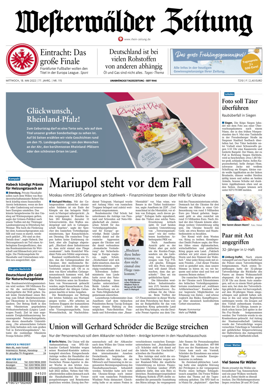 Westerwälder Zeitung vom Mittwoch, 18.05.2022