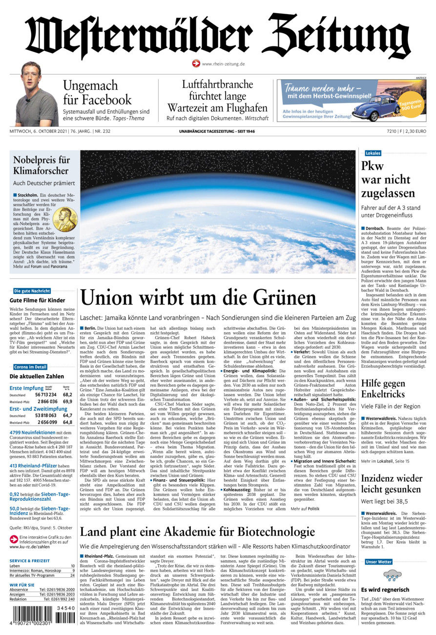 Westerwälder Zeitung vom Mittwoch, 06.10.2021
