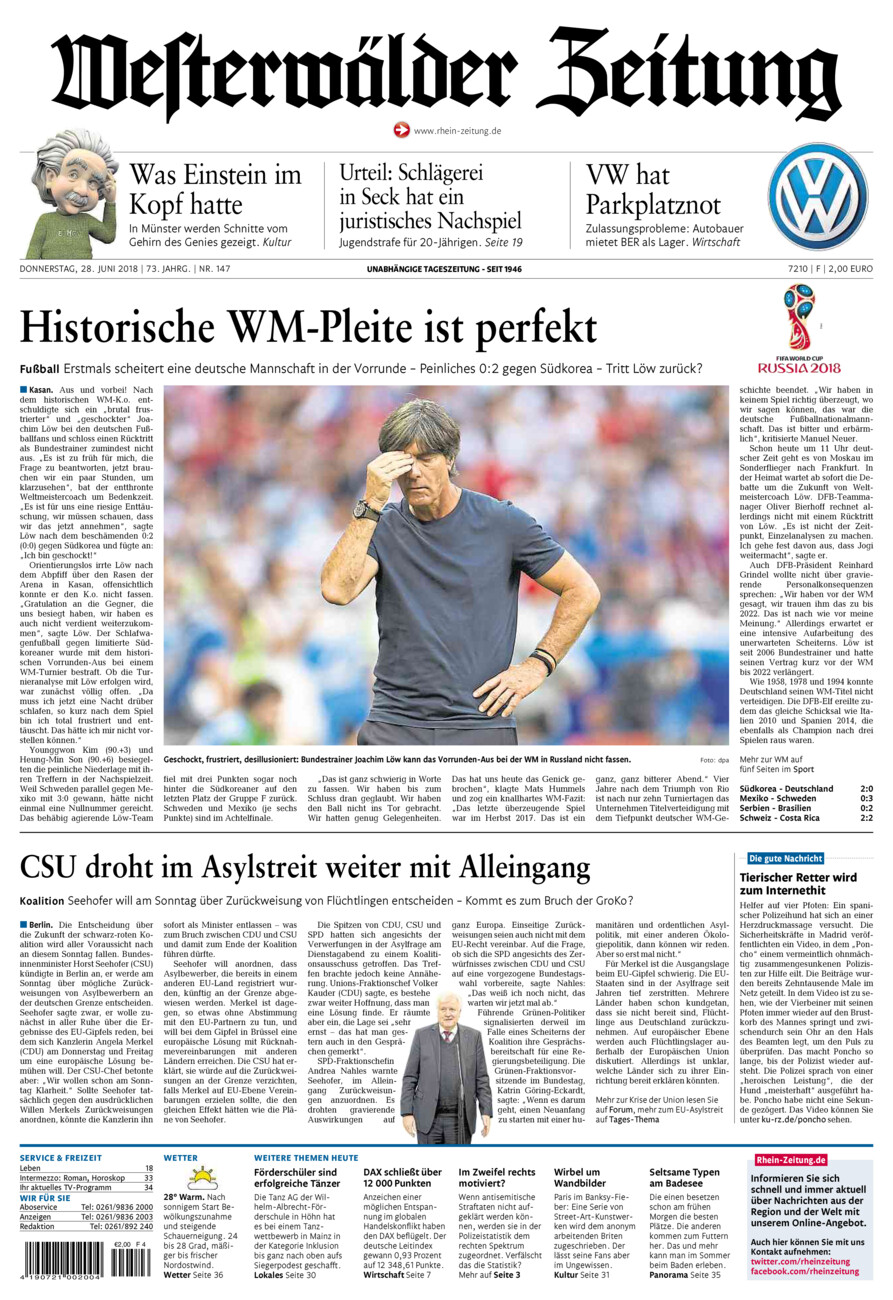 Westerwälder Zeitung vom Donnerstag, 28.06.2018