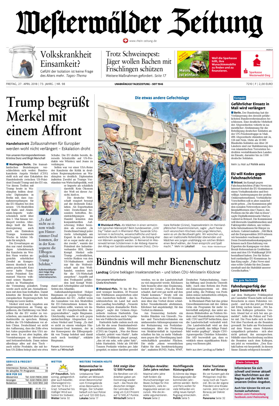 Westerwälder Zeitung vom Freitag, 27.04.2018
